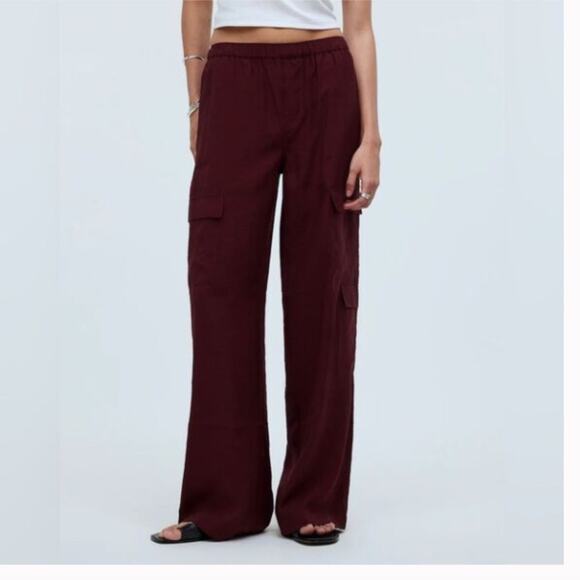 NWT Madewell Pull-On Wide-Leg Cargo Pants in Softdrape Maroon Burgundy XXL - Picture 1 of 8
